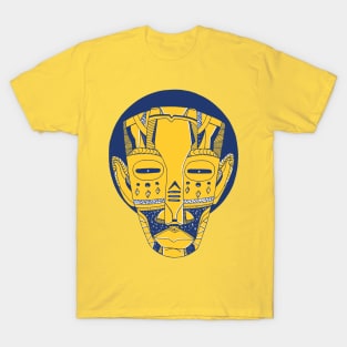 Navy Gold African Mask No 3 T-Shirt